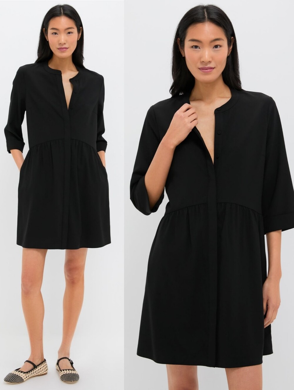 Tuckernuck Black Stretch Crepe Royal Shirt Dress Large